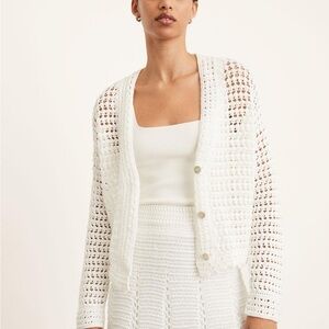 Vince White Crochet Knit Cardigan Sweater Organic Cotton size XS beach summer